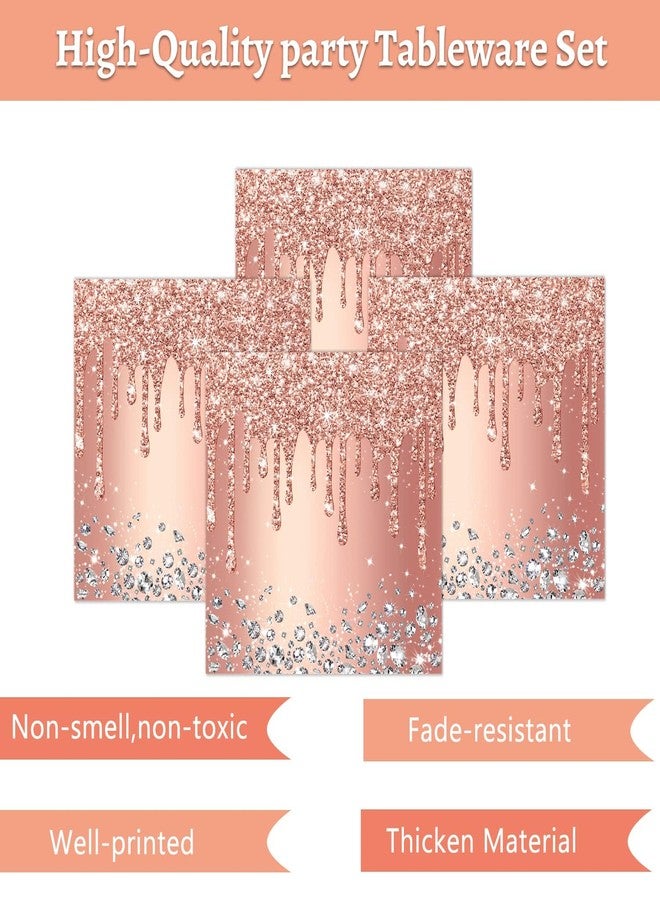 Oigco Rose Gold Party Plates and Napkins Set - Pink Birthday Decorations, Diamond Theme Supplies - Serves 24 Guests - Image 3