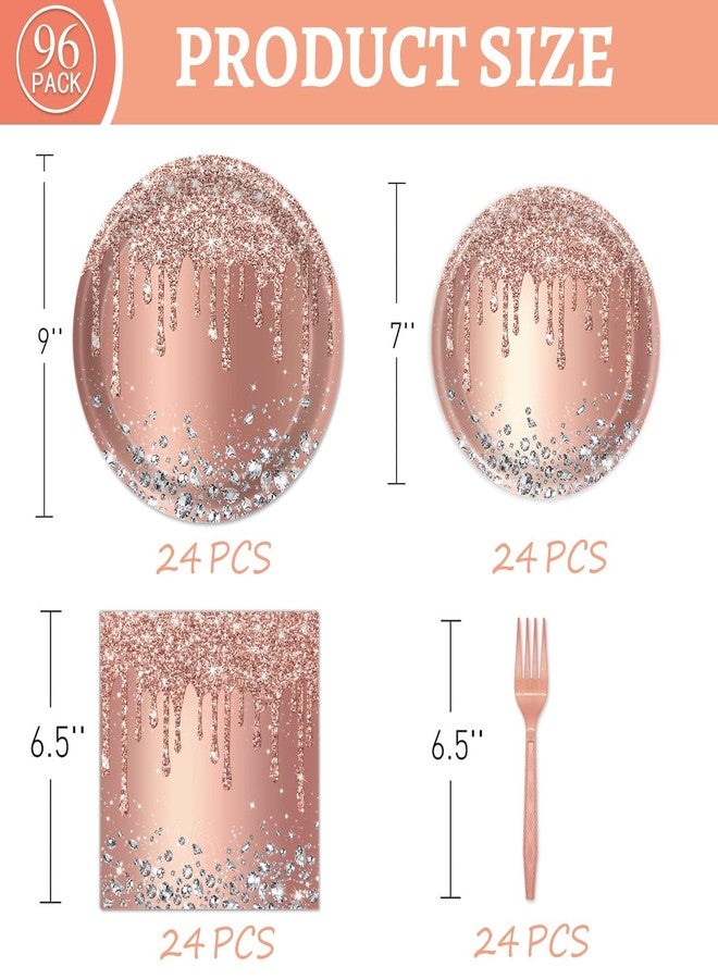 Oigco Rose Gold Party Plates and Napkins Set - Pink Birthday Decorations, Diamond Theme Supplies - Serves 24 Guests - Image 2