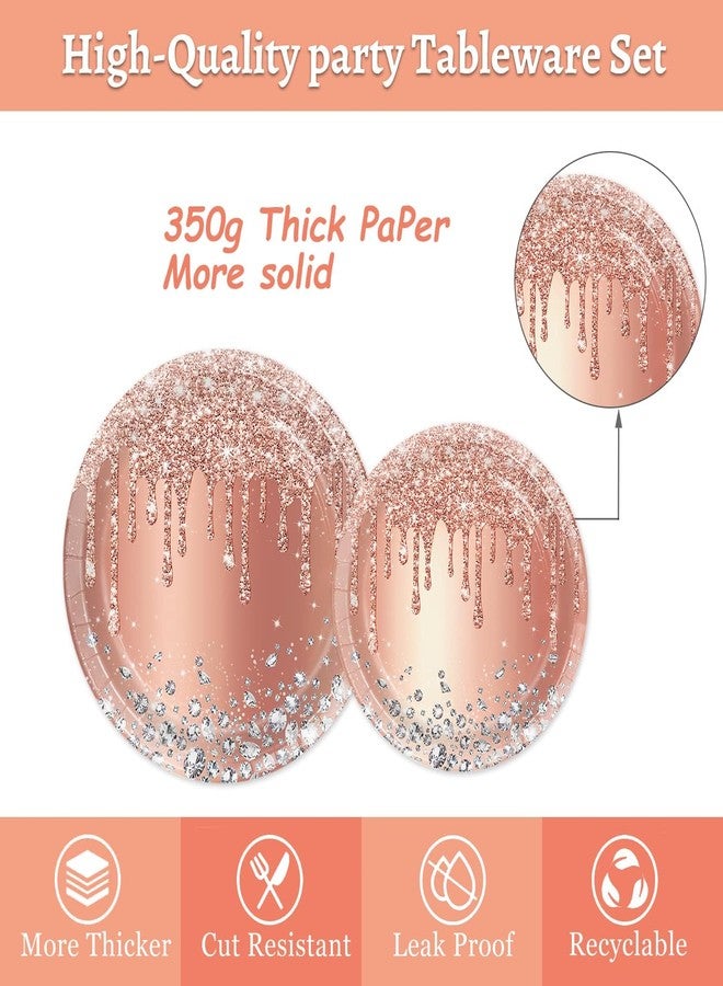 Oigco Rose Gold Party Plates and Napkins Set - Pink Birthday Decorations, Diamond Theme Supplies - Serves 24 Guests - Image 4