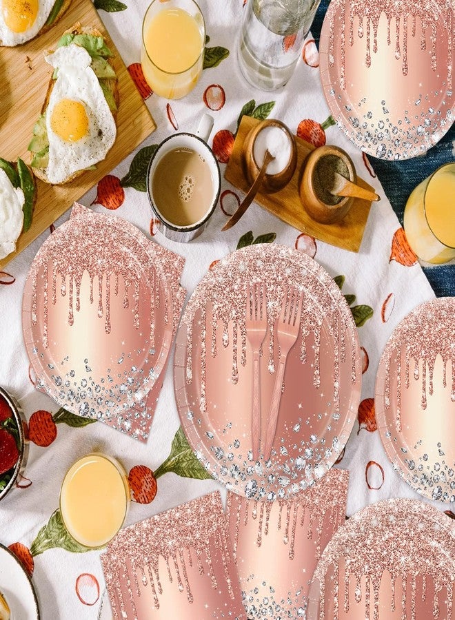 Oigco Rose Gold Party Plates and Napkins Set - Pink Birthday Decorations, Diamond Theme Supplies - Serves 24 Guests - Image 5
