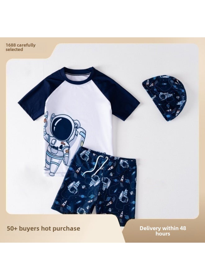 Loquat Children's Swimwear Boys 2025 Boys Split Quick-drying Swimwear Kids Big Children Hot Spring Suit Wholesale-Color:Space Blue- - Image 2