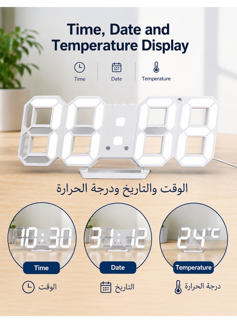 F.A.M.S 3D LED Digital Alarm Wall Home and Office Desk Clock - Time, Date & Temperature Display - Stylish & Functional Home Office Decor - Image 2