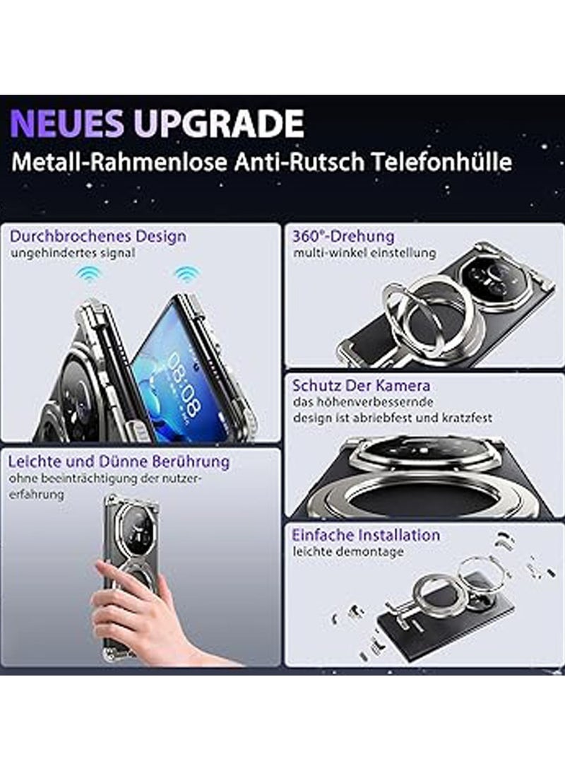 general Case for Honor Magic V3 (2024),Aluminum Alloy Hollow Phone Case with 360° Magnetic Ring Stand,Compatible with Wireless Charging,Bezel-less Anti-fall Protective Cover - Image 3