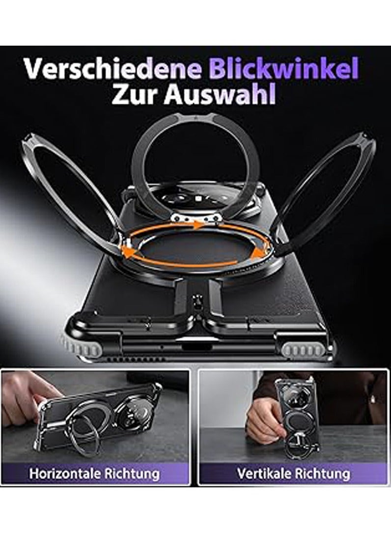 general Case for Honor Magic V3 (2024),Aluminum Alloy Hollow Phone Case with 360° Magnetic Ring Stand,Compatible with Wireless Charging,Bezel-less Anti-fall Protective Cover - Image 4