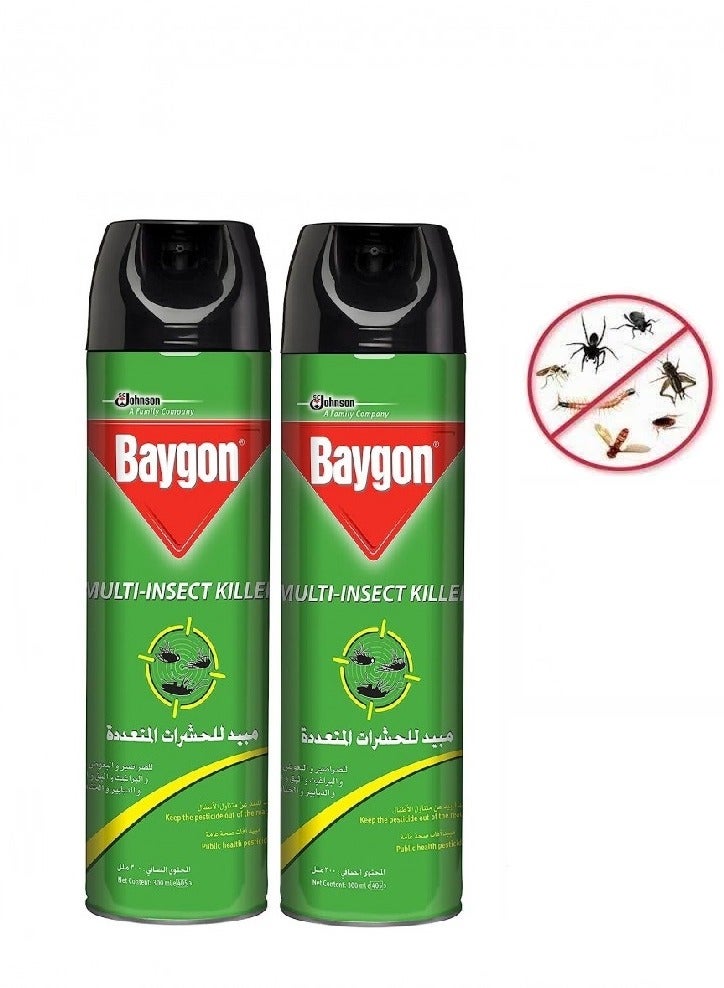 Two Bottles Multi-Insecticide Killer Spray To Fight Against Various Roaches Mosquitoes Flies Fleas Bugs Ants Wasps And Beetles 300 ml