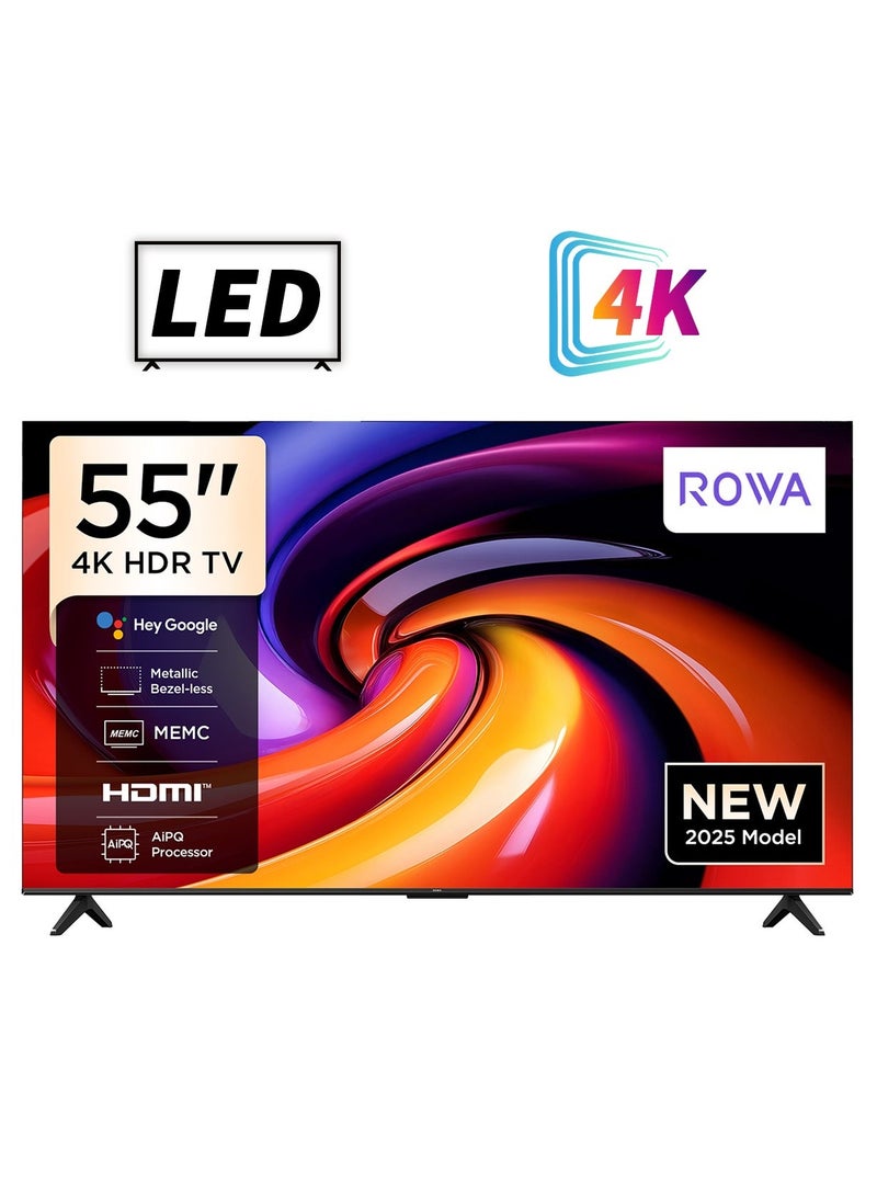 ROWA 55-Inch 4K UHD Smart TV | Google TV | Dolby Vision & Atmos | HDR10 | MEMC | Dynamic Color Enhancement | Voice Control | Game Master with Slim Design - 2025 Model (International Version) 55R55 Black - Image 1