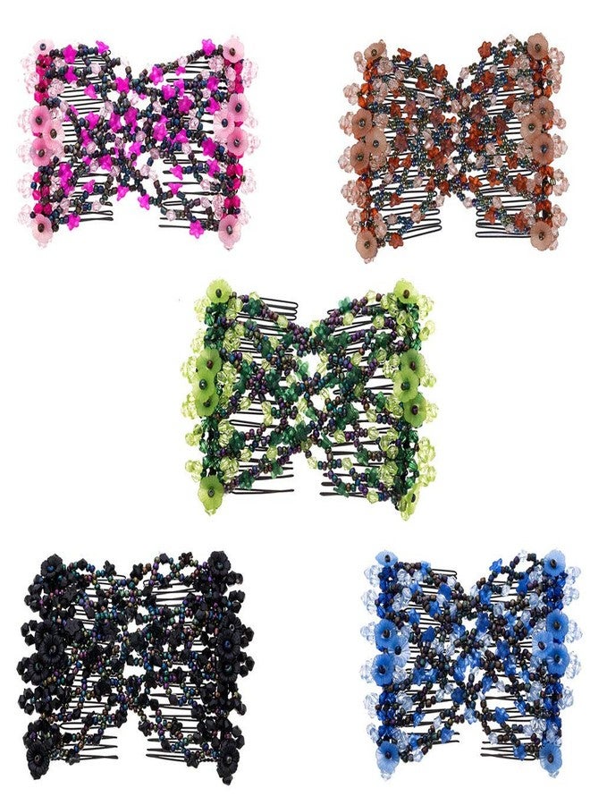 LOVEF 5 Pcs Magic Vintage Beaded Flower Multifunction Easy Stretchy Double Hair Combs Clips Hairpin Hair Accessories - Image 1