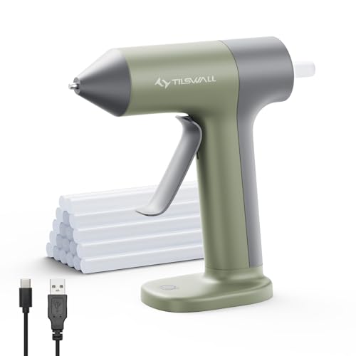 Tilswall 4V Glue Gun, Hot Glue Gun Cordless with Rapid 30s Preheat, 2000mAh Type-C Rechargeable, and 20 Glue Sticks, Anti-drip Nozzle, Auto Shut-Off, Ideal for Crafting - Green - Image 1