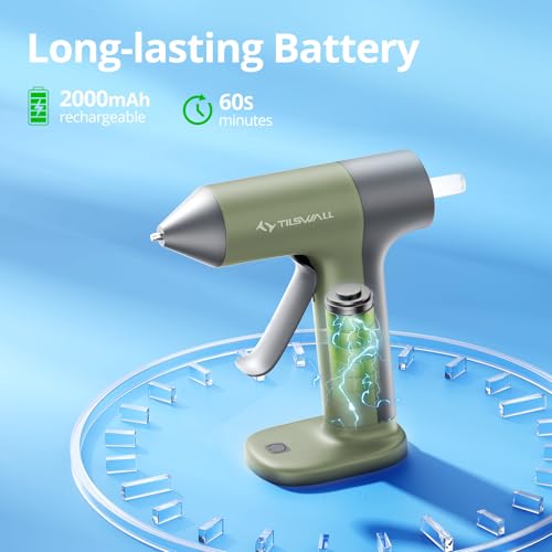 Tilswall 4V Glue Gun, Hot Glue Gun Cordless with Rapid 30s Preheat, 2000mAh Type-C Rechargeable, and 20 Glue Sticks, Anti-drip Nozzle, Auto Shut-Off, Ideal for Crafting - Green - Image 4