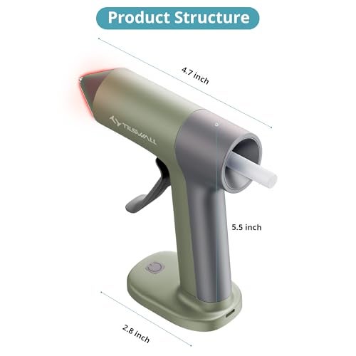 Tilswall 4V Glue Gun, Hot Glue Gun Cordless with Rapid 30s Preheat, 2000mAh Type-C Rechargeable, and 20 Glue Sticks, Anti-drip Nozzle, Auto Shut-Off, Ideal for Crafting - Green - Image 5