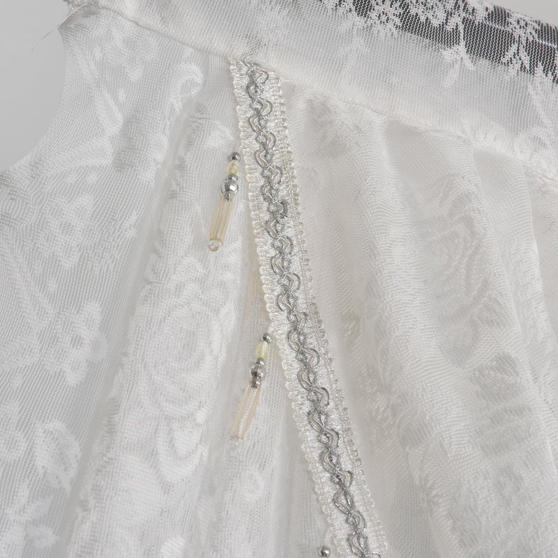 Huierxun White Lace Waterfall Window Valance with Bead Tassels Floral Embroidered Valance Curtains Semi Sheer Rod Pocket Valance for Bedroom/Living Room/Kitchen/Basement (White,59"x41") - Image 5