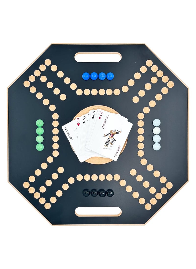 Numbered Jackaroo Wooden Board Game For 4 Players With 1 Deck Of Cards And 16 Marbles Fun And Exciting Family Board Game (45x45)  - Image 1