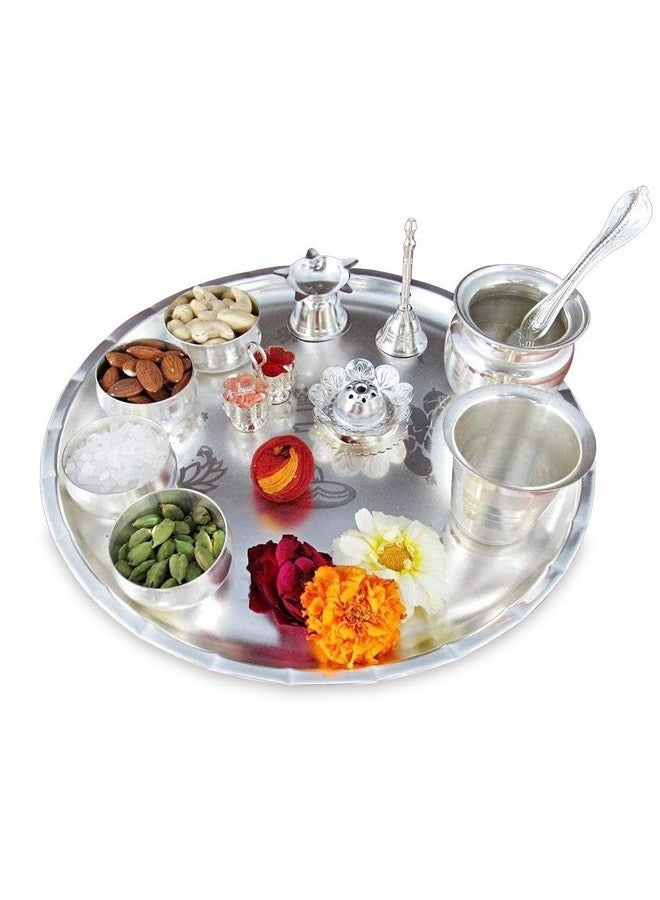 Nobility NOBILITY Pooja Thali Set Silver Plated Large 12 Inch Puja Thali for Diwali Decoration Gift Items Festival Ethnic Puja Thali for Temple Office Home Wedding Return Gifts  - Image 1