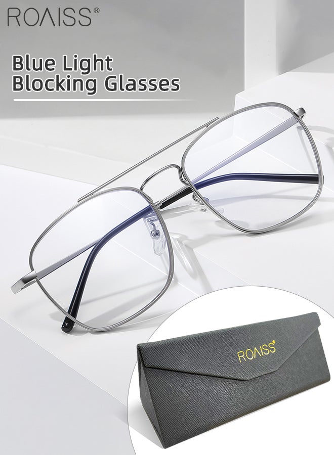 roaiss Blue Light Blocking Glasses Blue Light Filter Computer Reading Gaming TV Phones Square Eyeglasses Fashion Anti Eyestrain Headache Eyewear for Men Women Silver 54mm  - Image 1