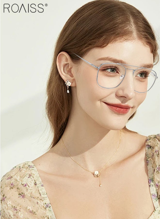 roaiss Blue Light Blocking Glasses Blue Light Filter Computer Reading Gaming TV Phones Square Eyeglasses Fashion Anti Eyestrain Headache Eyewear for Men Women Silver 54mm  - Image 2