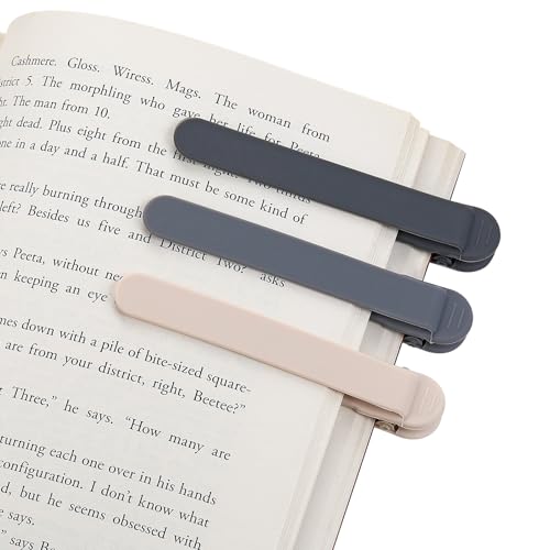 QiyuanLS 3Pcs Automatic Bookmark, Silicone Smart Book Marks for Reading Women, Men, Kids,Cute Unique Book Markers Bookmark Clip Reading Accessories Gifts for Book Lovers (1 Dark Grey+1 Light Grey+1 Beige) - Image 1