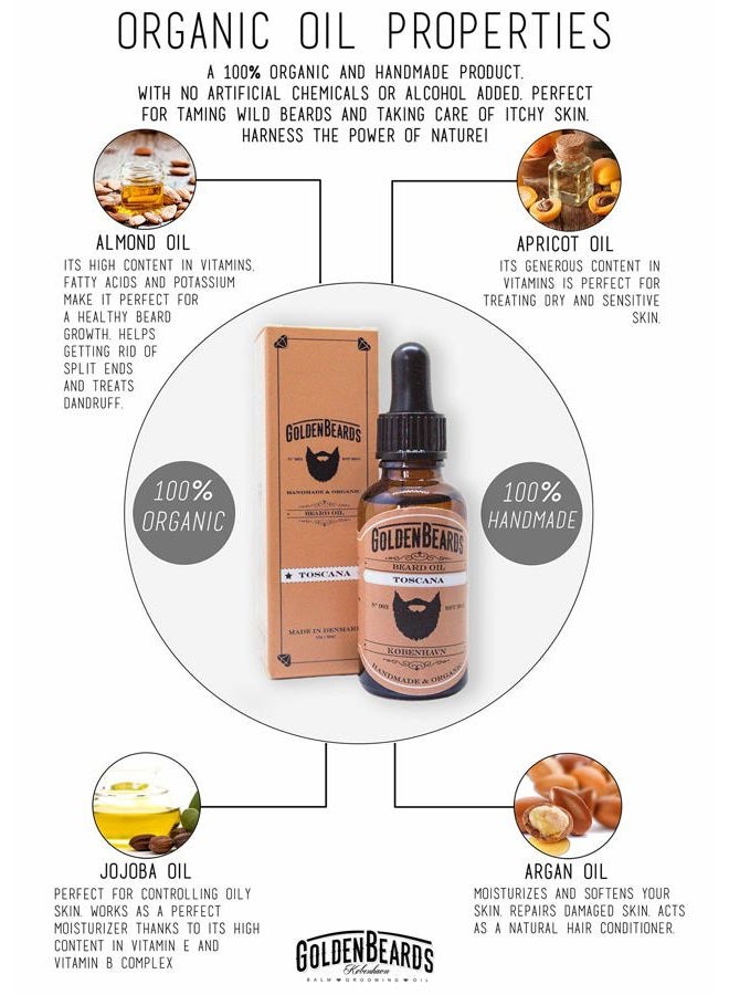 GOLDEN BEARDS Organic Beard Oil, Toscana, 30 ml - Image 2