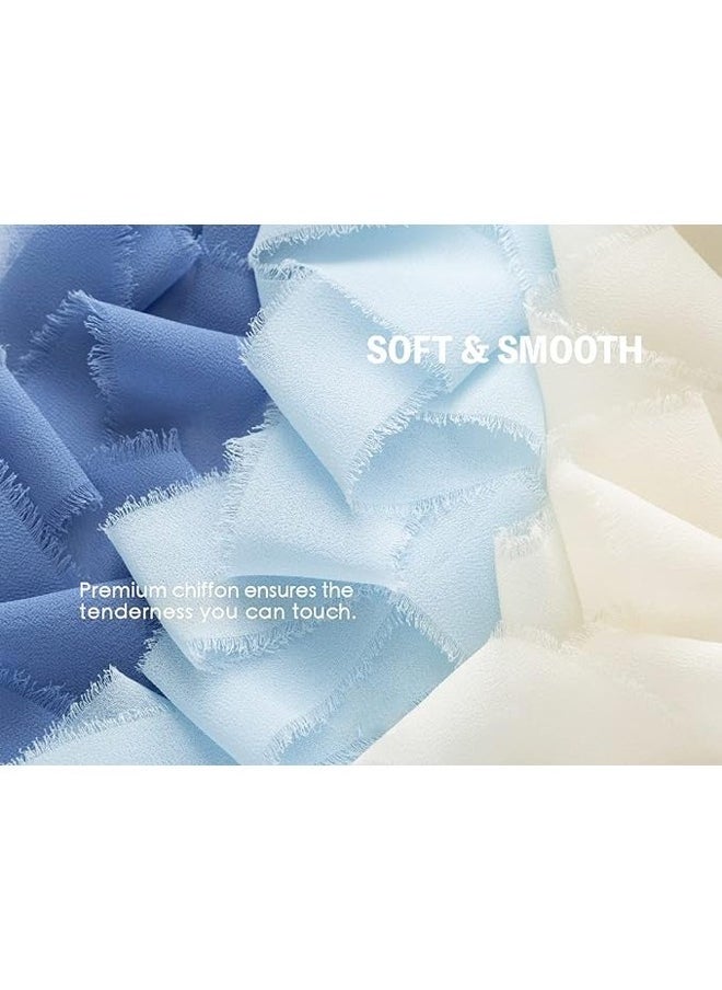 Unewshi 3 Rolls Handmade Blue Ribbon Chiffon Silk Ribbon 1 1/2 Inch x 21Yd Handmade Frayed Edge White Dusty Blue Ribbons for Gift Wrapping Bridal Bouquets Baby Shower Wedding Invitations(4cm*5m)  - Image 3