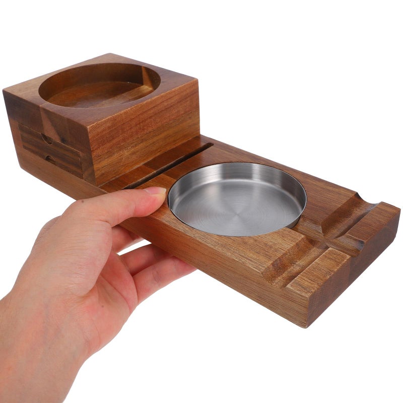 Rustic Wood Cigar Ashtray With Drawer And Whiskey Glass Holder For Home Bar - Image 4