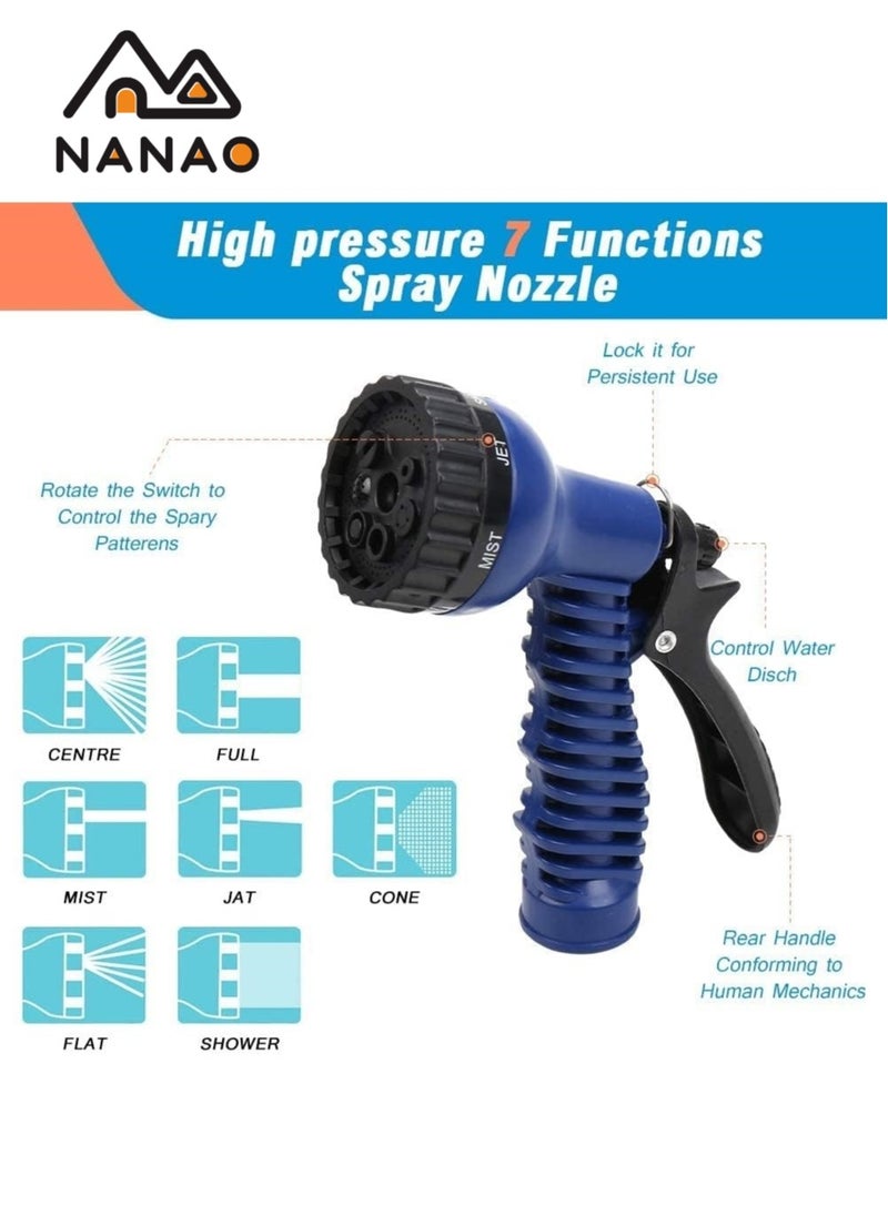 Expandable Garden Hose 45M, Flexible Water Hose 45M with 7 Spray Nozzle, Durable 3-Layer Latex Car Wash Hose with Solid Brass Connector, Leakproof Lightweight Pipe for Watering Washing