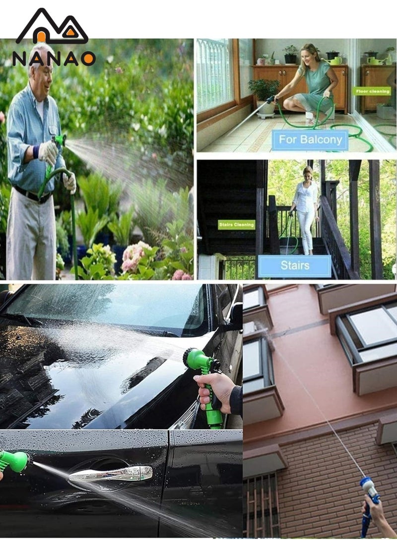Expandable Garden Hose 45M, Flexible Water Hose 45M with 7 Spray Nozzle, Durable 3-Layer Latex Car Wash Hose with Solid Brass Connector, Leakproof Lightweight Pipe for Watering Washing
