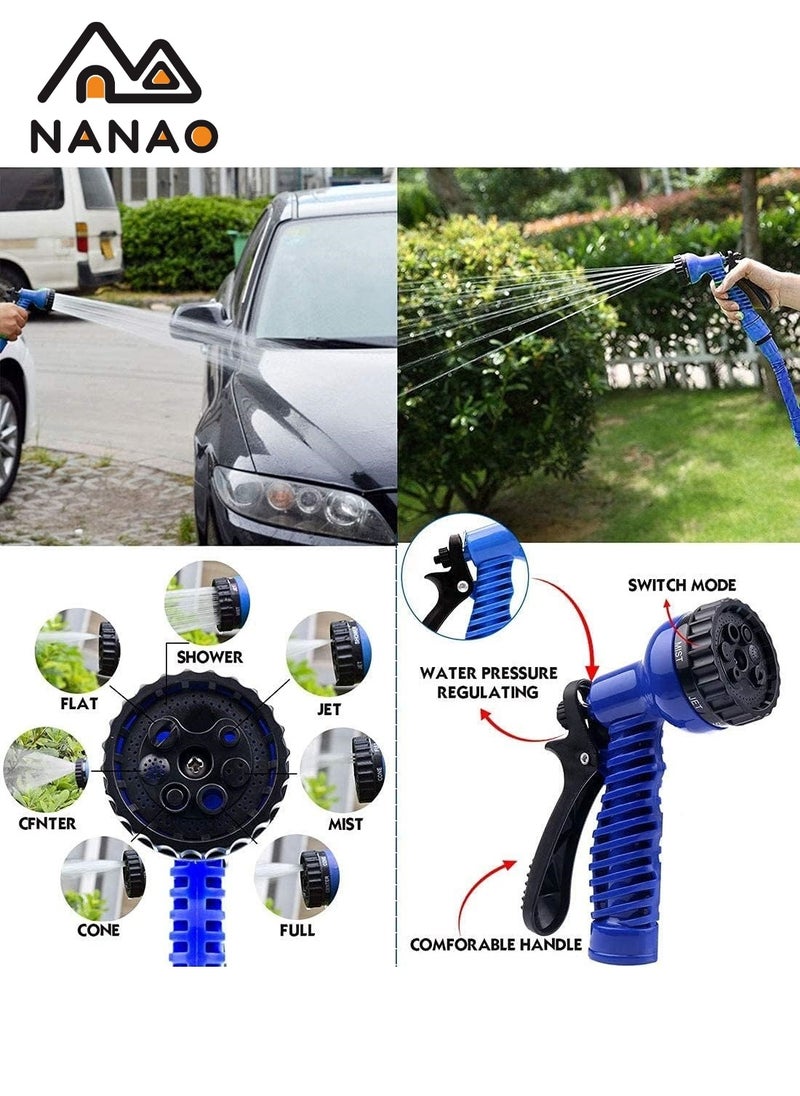 Expandable Garden Hose 45M, Flexible Water Hose 45M with 7 Spray Nozzle, Durable 3-Layer Latex Car Wash Hose with Solid Brass Connector, Leakproof Lightweight Pipe for Watering Washing