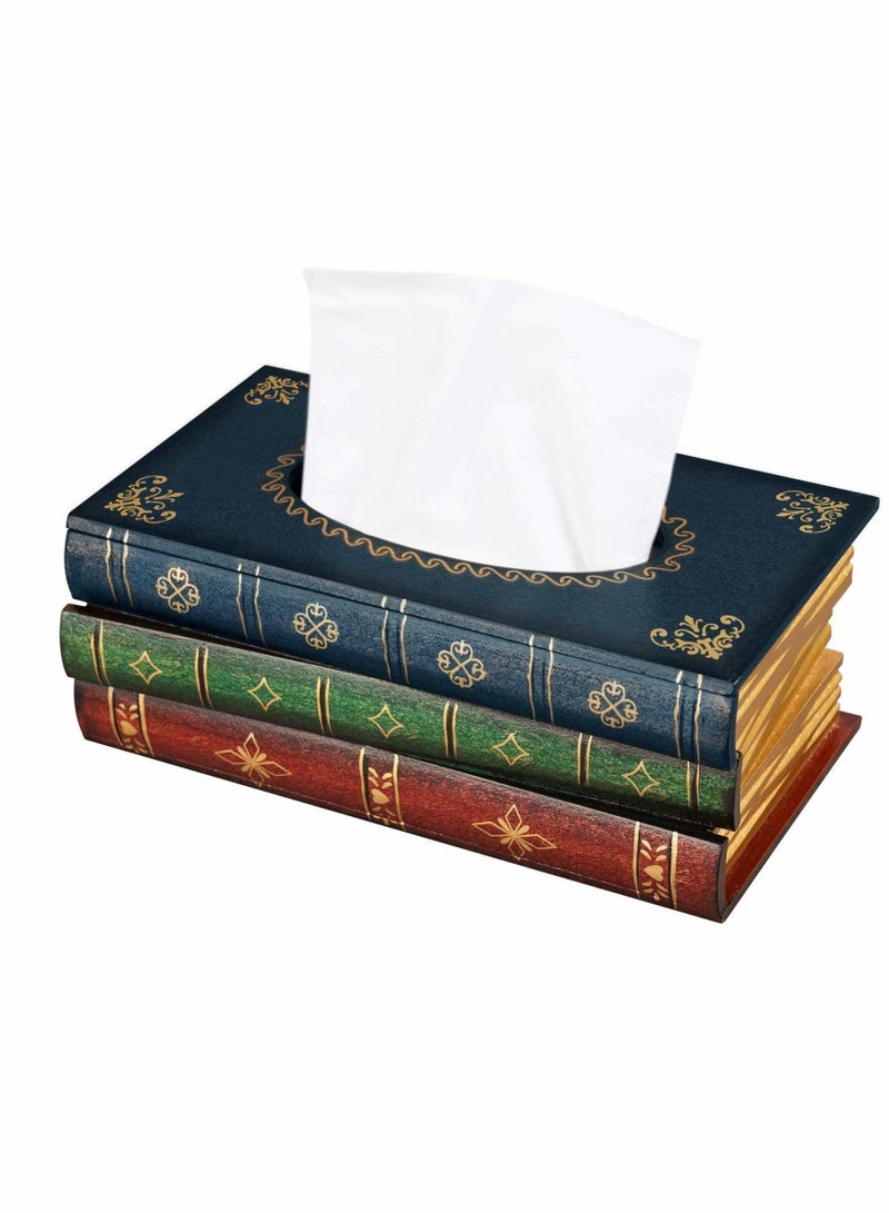 NIBEMINENT Classical Retro Wooden Antique Book Tissue Box Cover Rectangular Holder Dispenser Paper Case Napkin Home Decor for Bathroom Living Room Office car Kitchen - Image 1