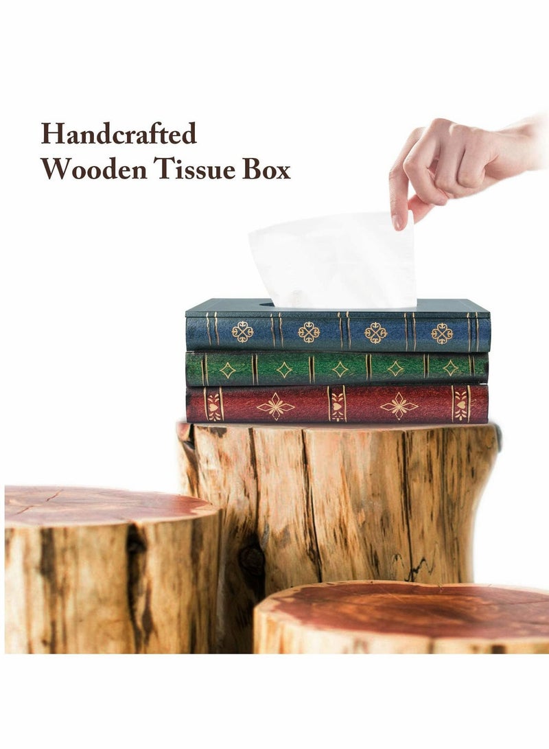 NIBEMINENT Classical Retro Wooden Antique Book Tissue Box Cover Rectangular Holder Dispenser Paper Case Napkin Home Decor for Bathroom Living Room Office car Kitchen - Image 4