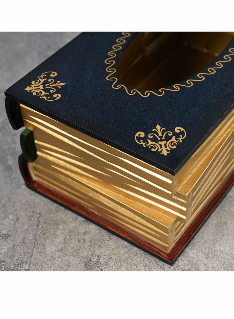 NIBEMINENT Classical Retro Wooden Antique Book Tissue Box Cover Rectangular Holder Dispenser Paper Case Napkin Home Decor for Bathroom Living Room Office car Kitchen - Image 5