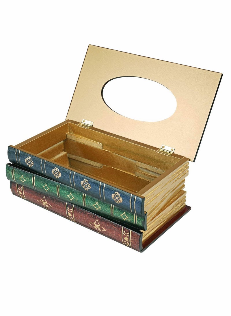 NIBEMINENT Classical Retro Wooden Antique Book Tissue Box Cover Rectangular Holder Dispenser Paper Case Napkin Home Decor for Bathroom Living Room Office car Kitchen - Image 2