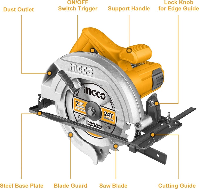 INGCO Cs18538 1400W Circular Saw With 1 Set Extra Carbon Brushes, 4800 Rpm - Image 2