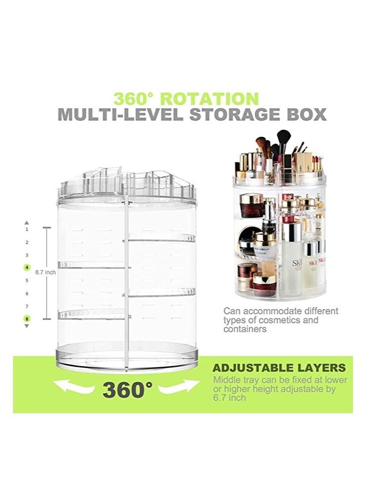 ORiTi MakEUp Organizer 360 Degree Rotating Adjustable Cosmetic Storage Display Case With 8 Layers Large Capacity, Fits Jewelry,MakEUp Brushes, Lipsticks And More, Clear Transparent  - Image 2