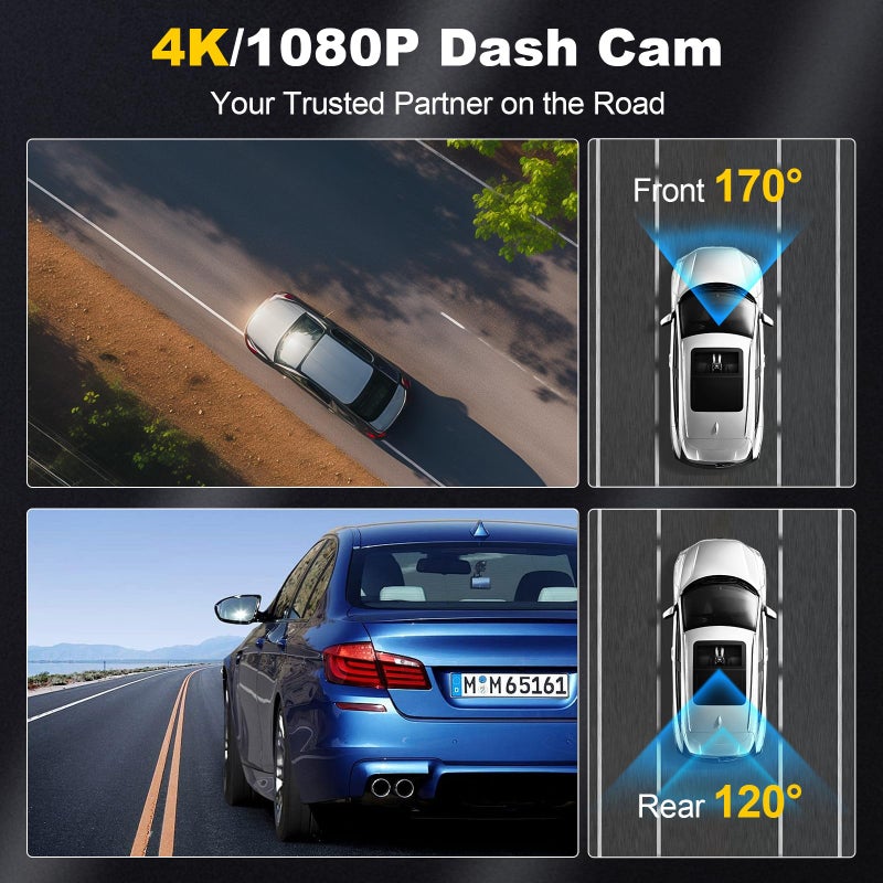 Nezion Dash Camera, 4K/1080p Dash Camera Front and Rear, Built-in 5GWiFi, Dash Cam with 64GB SD Card, Full HD 2.0â€ IPS Screen, for App Control, G-Sensor, Loop Recording, and Parking Mode - Image 3