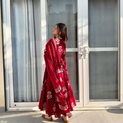 ANNI DESIGNER كورتا بالازو مطبوعة أناركالي من تصميم ANNI للنساء من رايون فيسكوز مع دوبتة (جيانا مارون-VKS01_L_Mارون_Large) - Image 2