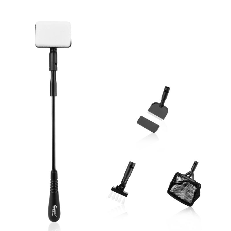 hygger Small Fish Tank Cleaner, Aquarium Cleaning Tools Kit with Handle, Seaweed Scraper, Fishing Net, Sponge Brush,Wall Brush (S) - Image 1