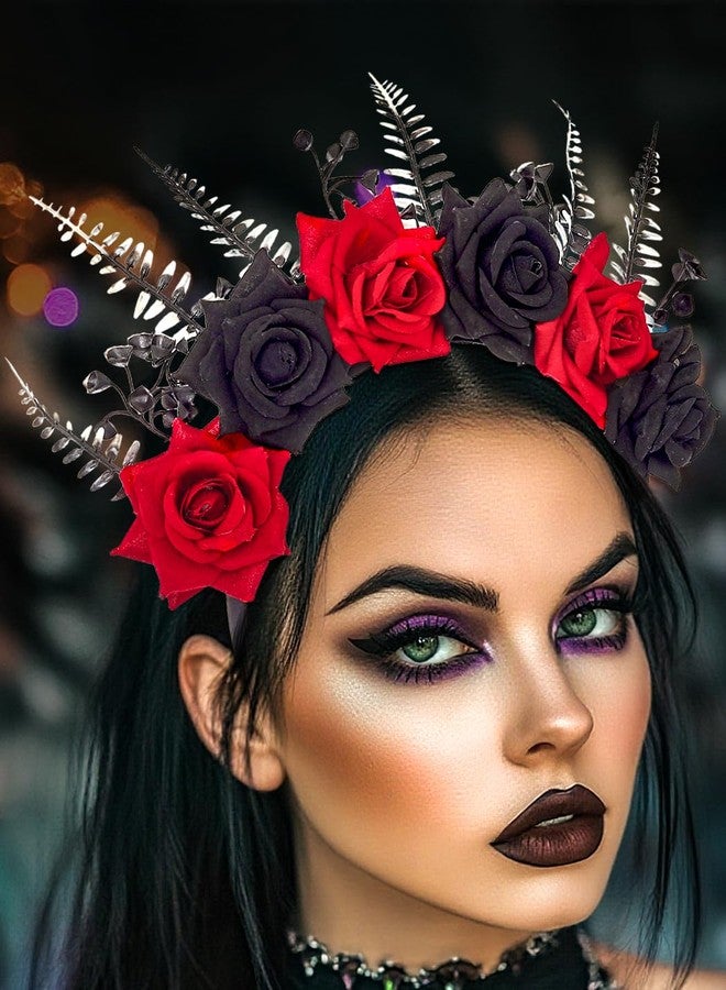 Urieo Halloween Flower Headband Gothic Rose Headpiece Cosplay Costume Hair Accessories for Women - Image 2