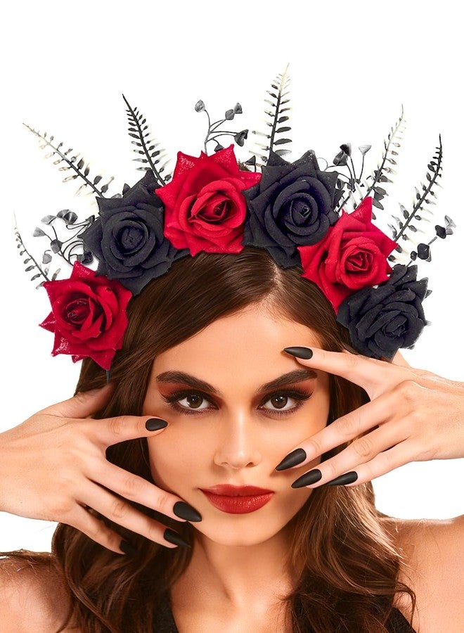 Urieo Halloween Flower Headband Gothic Rose Headpiece Cosplay Costume Hair Accessories for Women - Image 1