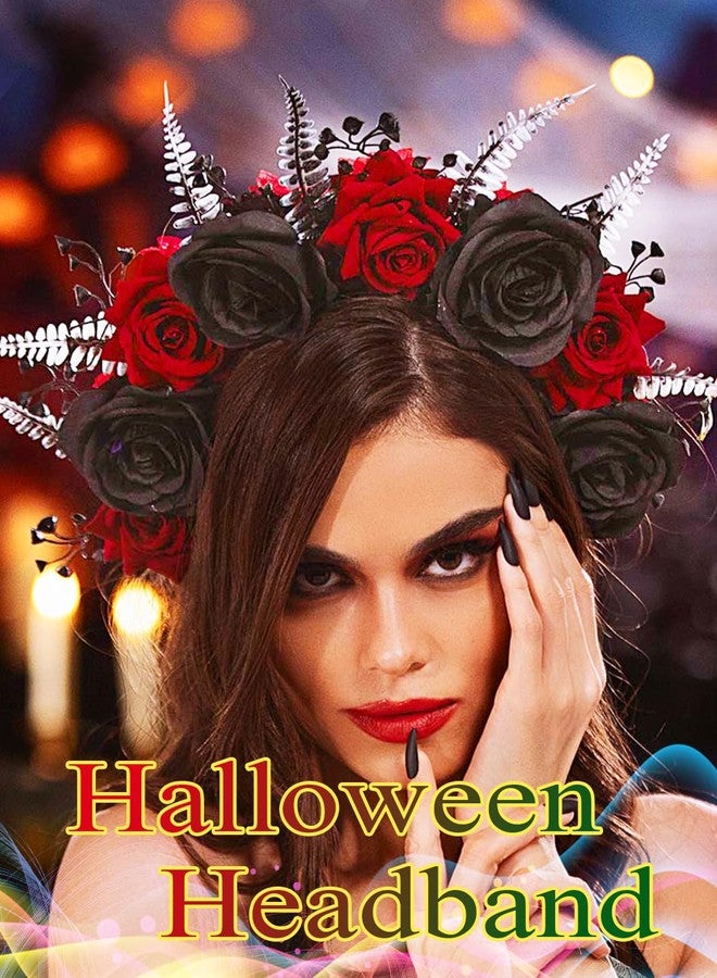 Urieo Halloween Flower Headband Gothic Rose Headpiece Cosplay Costume Hair Accessories for Women - Image 4