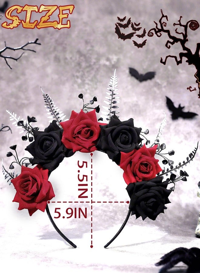 Urieo Halloween Flower Headband Gothic Rose Headpiece Cosplay Costume Hair Accessories for Women - Image 3