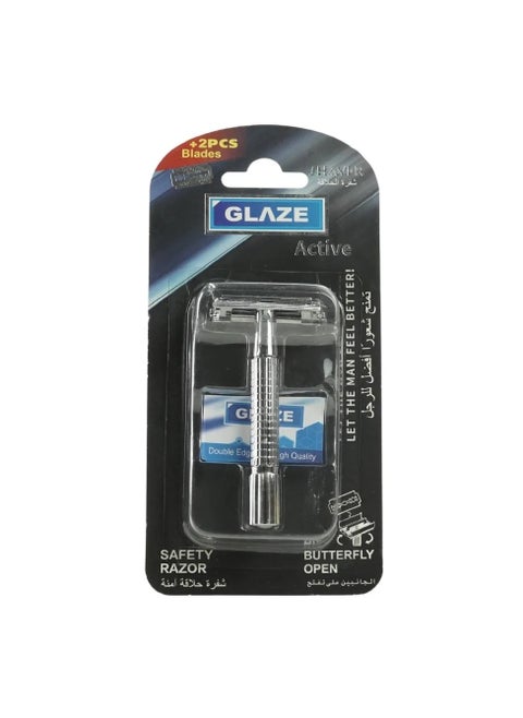 Active Shaver Safety Razor with 2 Blades and Butterfly Open Head Razor