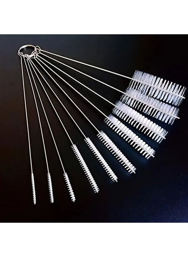 10 Piece White Straw Cleaning Brush Set With Stainless Steel Handle - Image 2