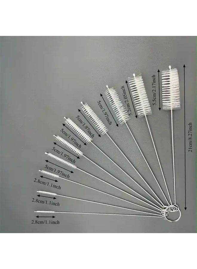 10 Piece White Straw Cleaning Brush Set With Stainless Steel Handle - Image 3