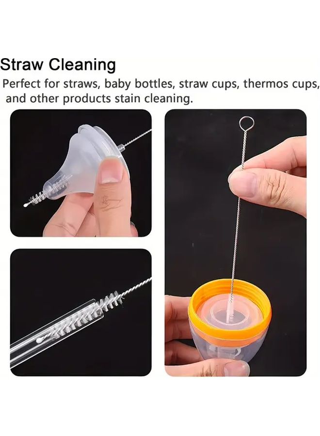 10 Piece White Straw Cleaning Brush Set With Stainless Steel Handle - Image 5