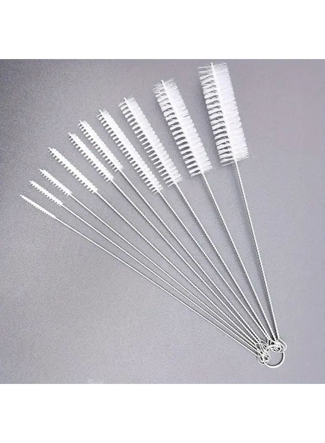 10 Piece White Straw Cleaning Brush Set With Stainless Steel Handle - Image 4