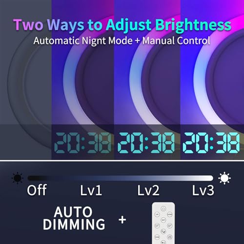 AGEK Large Digital Wall Clock, 12 inch Round Wall Clock with Remote Conrol RGB Night Light Temperature Week Dual Alarms Wall Digital Clock for Living Room Bedroom Home Office - Image 5