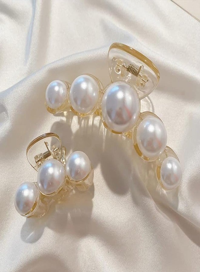 Shivashay 4PCS Pearl Hair Clips for Women | Large & Small Hair Claw Clips | Strong Hold Banana Jaw Barrettes Nonslip Hair Accessories Set Gift for Girls and Women Birthday Wedding (Off White) - Image 5