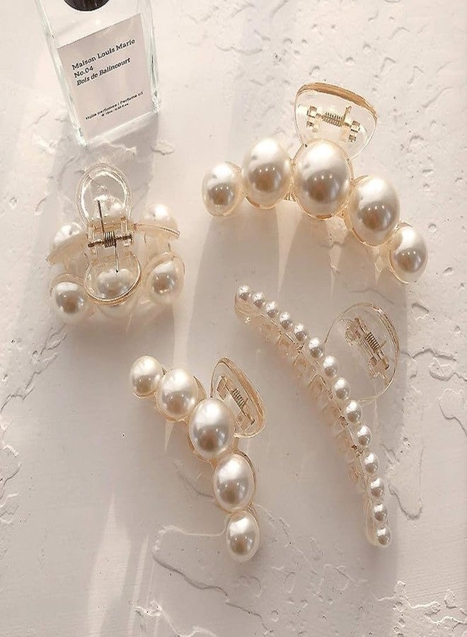 Shivashay 4PCS Pearl Hair Clips for Women | Large & Small Hair Claw Clips | Strong Hold Banana Jaw Barrettes Nonslip Hair Accessories Set Gift for Girls and Women Birthday Wedding (Off White) - Image 1