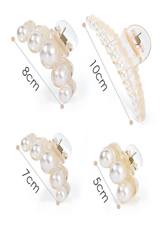 Shivashay 4PCS Pearl Hair Clips for Women | Large & Small Hair Claw Clips | Strong Hold Banana Jaw Barrettes Nonslip Hair Accessories Set Gift for Girls and Women Birthday Wedding (Off White) - Image 2