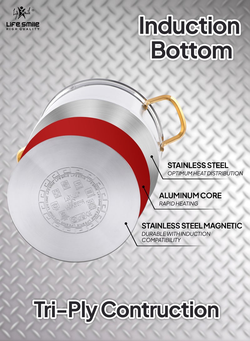 Life Smile Premium 18/10 Stainless Steel Cookware Set - Pots and Pans Set Induction Thick Base for Even Heating Kitchen Cooking Set  Includes Casserroles 20/24/28/32cm + Shallow Pot 28cm Oven Safe Silver - Image 5