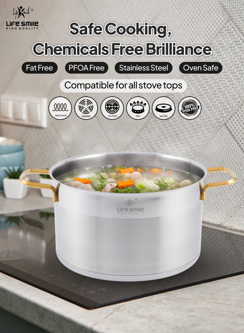 Life Smile Premium 18/10 Stainless Steel Cookware Set - Pots and Pans Set Induction Thick Base for Even Heating Kitchen Cooking Set  Includes Casserroles 20/24/28/32cm + Shallow Pot 28cm Oven Safe Silver - Image 3
